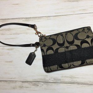 CLOSET CLOSING SALE! Coach Signature Gray Black Handle Zip Wristlet